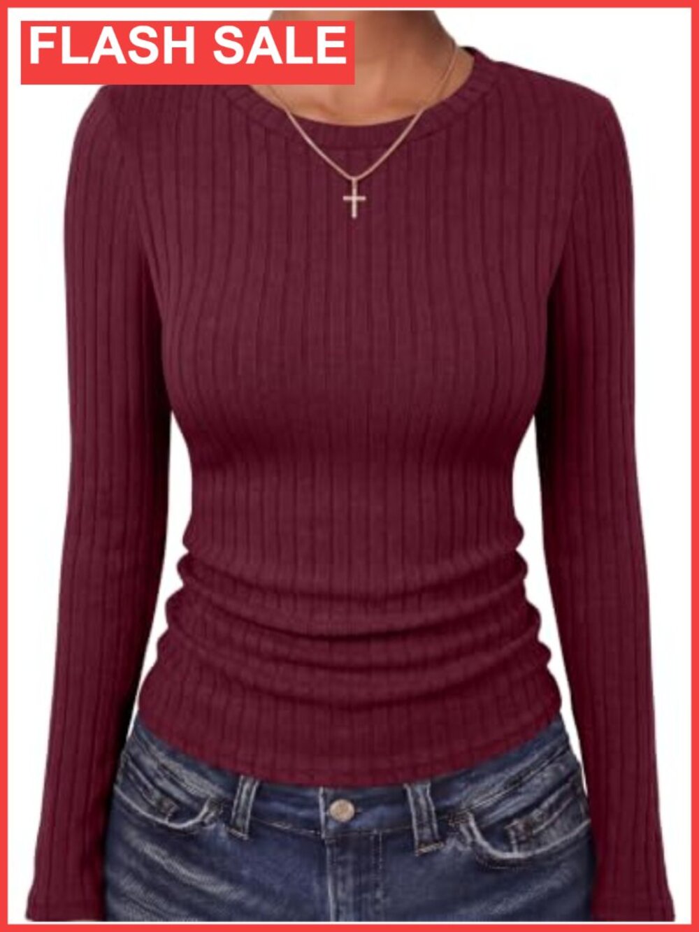 Long Sleeve Ribbed Fitted Top Slim Fit Crew Neck T-Shirt